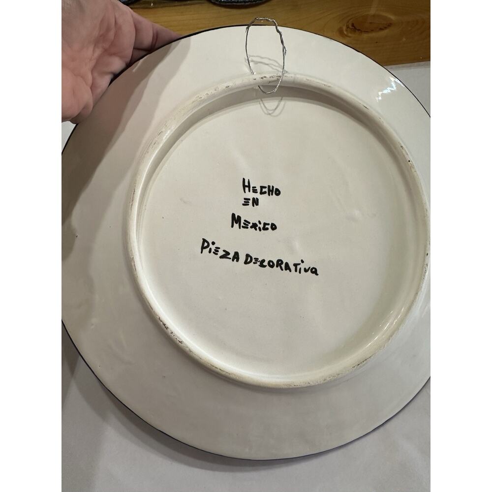 Vintage Mexican Pottery 12" Wall Plate Signed OCL Hand Painted Peaches - Picture 5 of 5